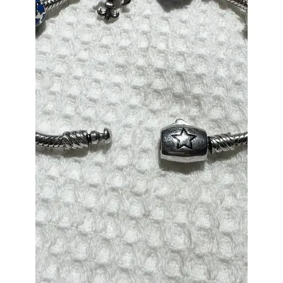 Donatella 925 Silver Charm Bracelet 7 Charms CROSS PRESENT GRADUATION Glass - Picture 8 of 10